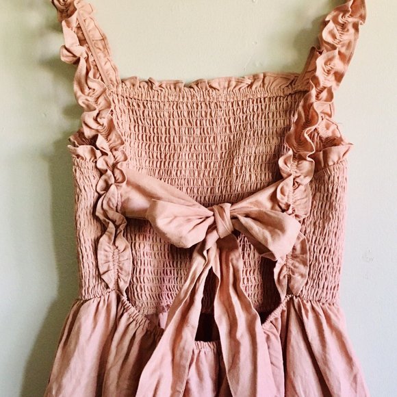 Love Tree Shirred Open Back Ruffle Tier Dress Desert Pink Size Medium - Picture 6 of 10